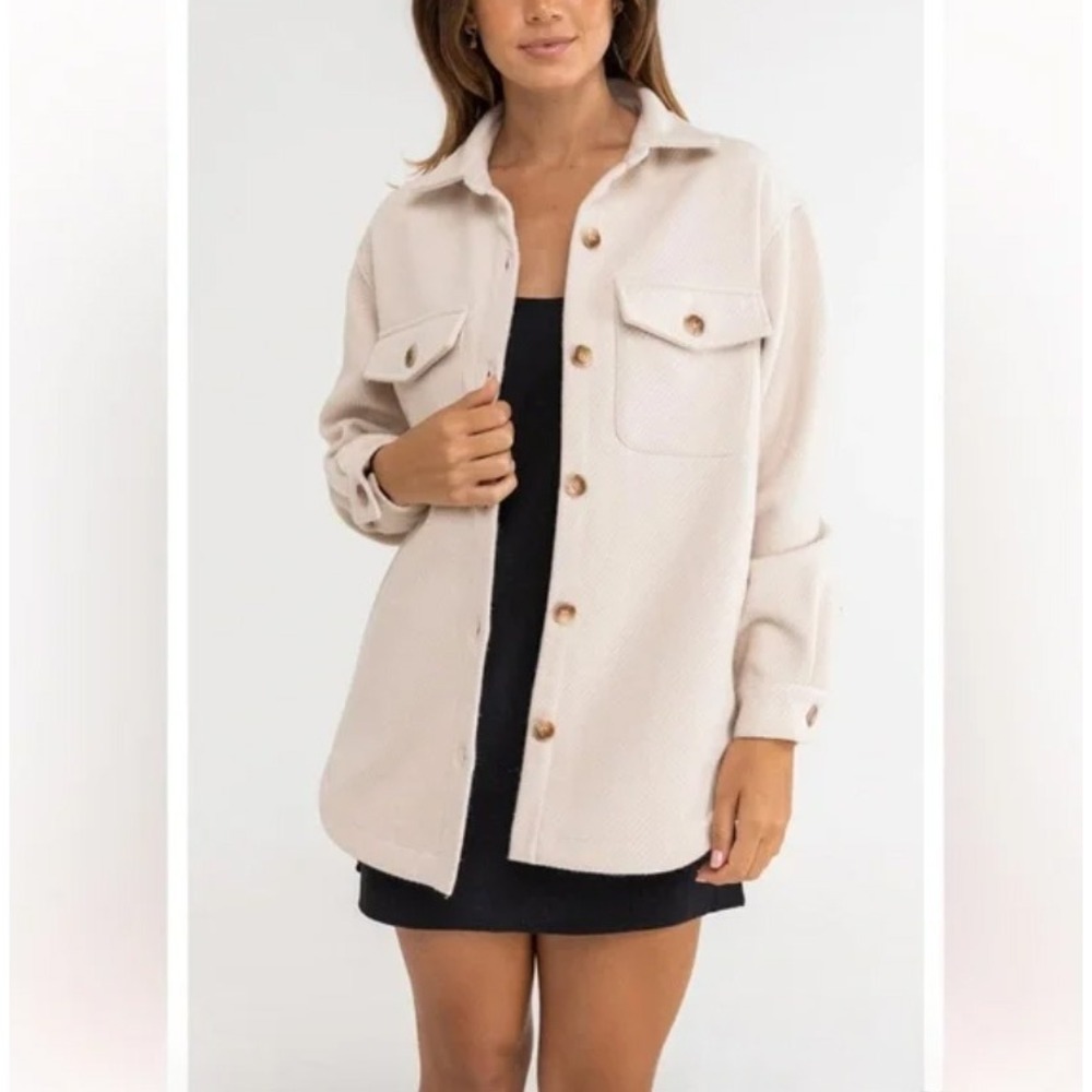 Rhythm Classics‎ Cream Button Up Shirt Jacket Shacket Women's Size M